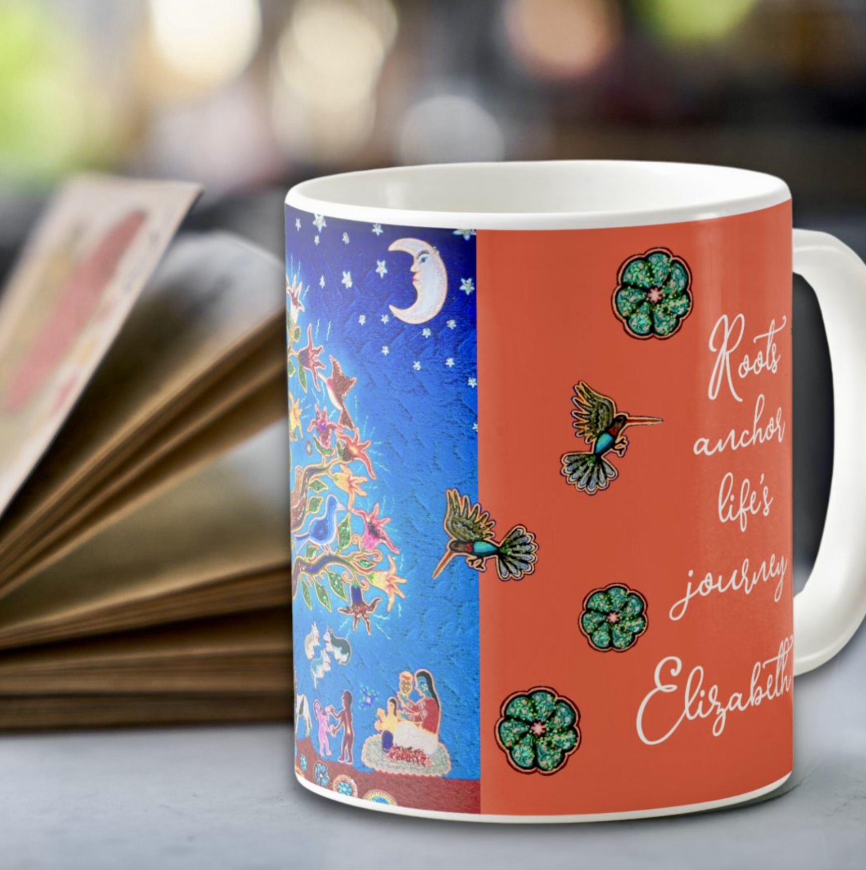 Bohemian mug featuring a Tree of Life design, customizable with personalization options.