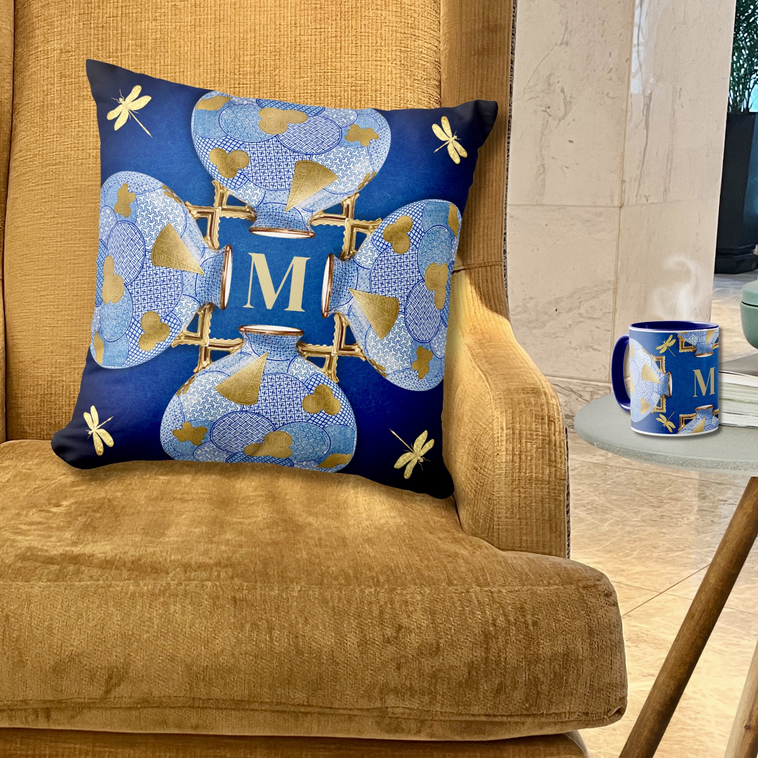 Unique Blue and Gold Throw Pillows. Luxury!