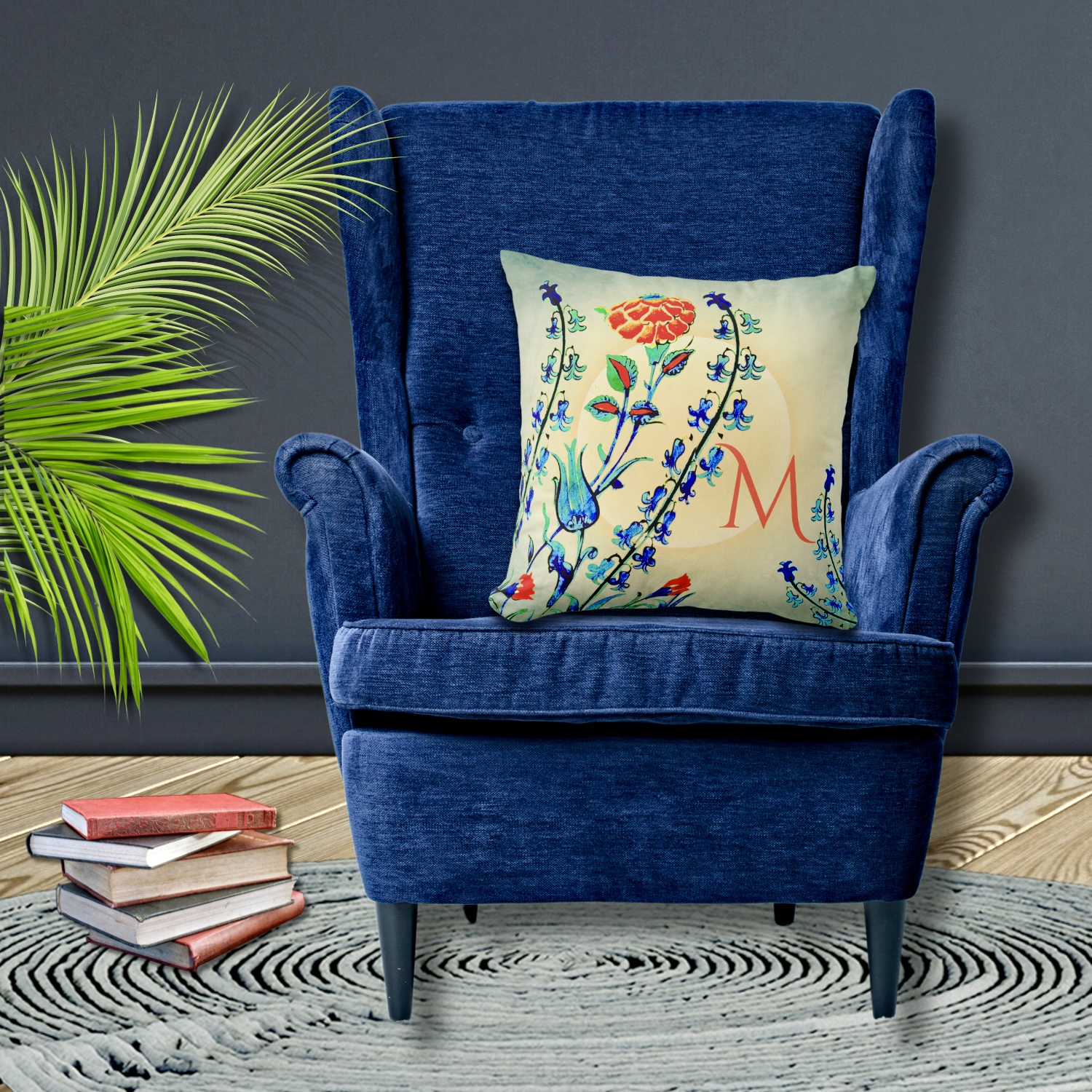 A vintage-inspired throw pillow featuring tulip flowers in a colorful design, inspired by ancient Ottoman art.