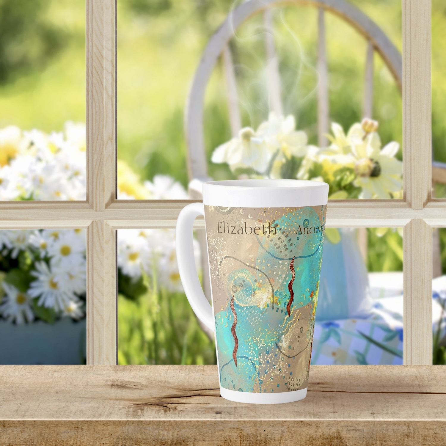 Turquoise Golden Ancient Wisdom Mug: A vessel of tranquility inspired by ancient traditions.