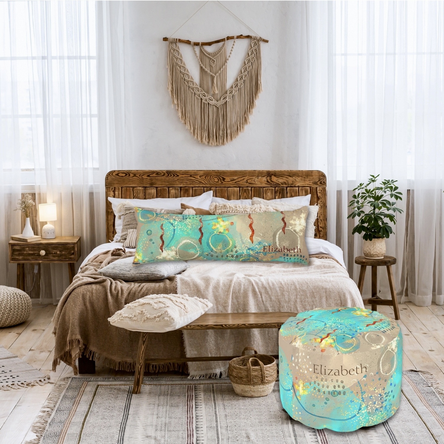 Create your sanctuary with our Turquoise Golden Ottoman Pouf, a symbol of comfort and tradition.