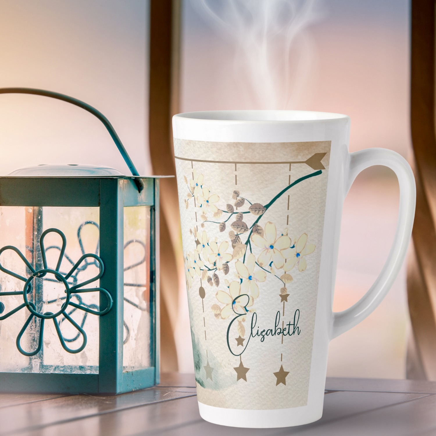 Boho Earthy Flowers Latte Mug: Serene charm meets comfort in this beautifully crafted ceramic mug adorned with earthy floral designs, perfect for your coffee breaks.