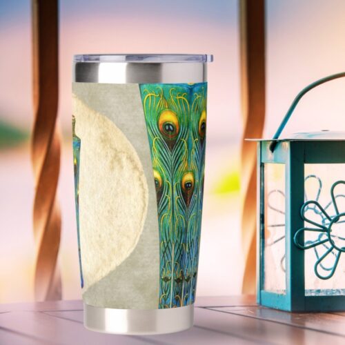 Peacock Feathers Masterpiece From 1900 insulated tumbler featuring a design inspired by Kawade Shibataro's iconic vase adorned with intricate peacock feathers. This vintage artwork symbolizes human creativity and strength. The tumbler includes personalization options for adding your name, changing the background, and customizing the message. Experience the elegance and inspiration of this 1900 masterpiece with this stylish and meaningful insulated tumbler.